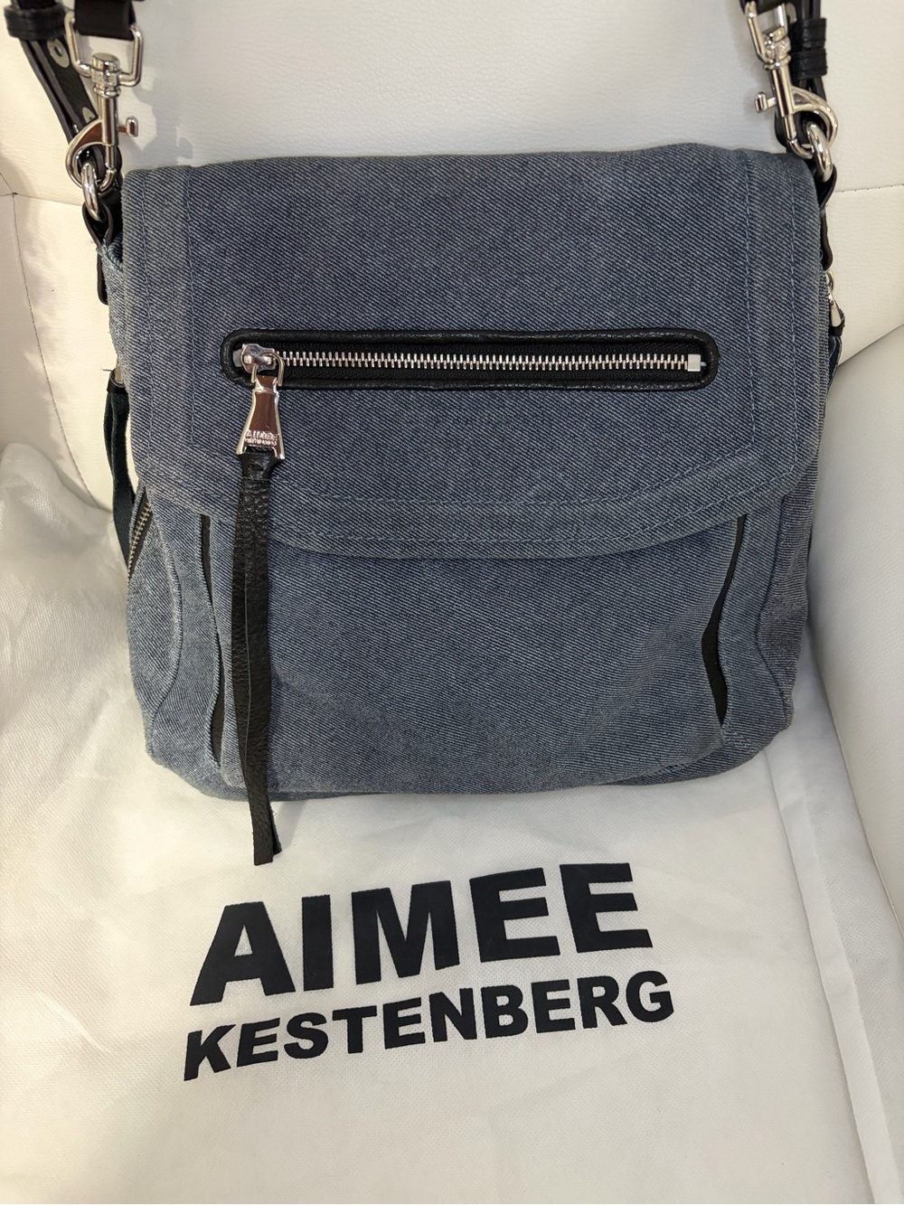 Aimee Kestenberg Fifth Avenue Convertible Shoulder Bag Denim-Textured Leather